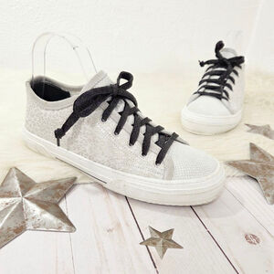P448 Sally Italian Low Top leopard Print Silver Skater Sneakers Shoe Size 38